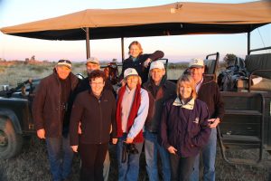 The Australian & Kiwi contingent gather for Sundowners at Shibula, Botswana