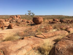 The area is known for this collection of perfectly rounded rocks called the Devil's Marbles.